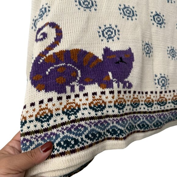 Icelandic Designs Whimsical Cats Colorful Full Zip Cardigan Sweater Size Medium - Picture 6 of 8